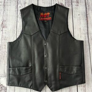 Hot Leathers Leather V-NeckSleeveless Snap Front Biker Vest Size L 44